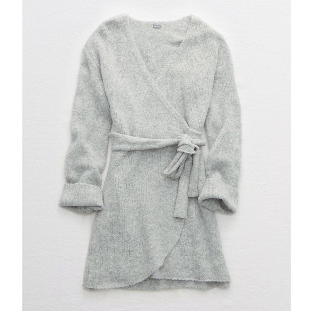 Aerie Gray Sweater Wrap Dress Robe